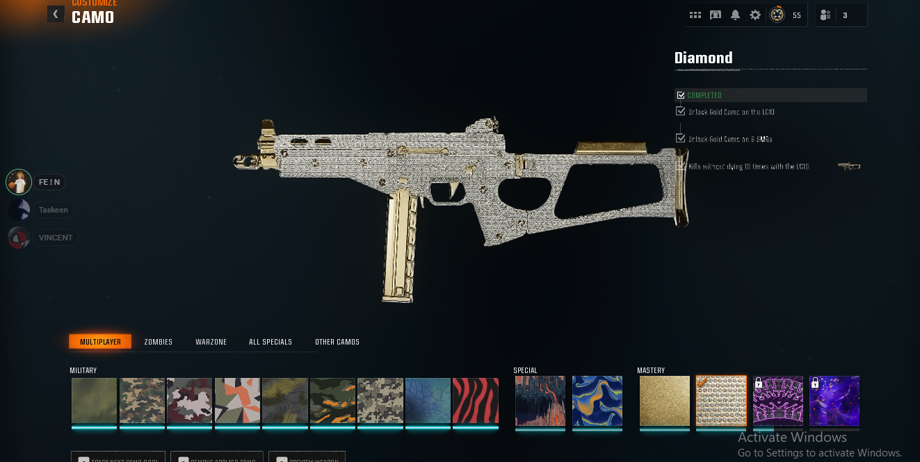 ๐ฎ 13 Diamond (New guns LC10, Ladra, Cr56 Amax) โจ Level 55 + 50 Wins โจ BO6 ๐ 195 Camos ๐ฎ 13 Diamond ๐ซ 15 Gold ๐ก๏ธ 18 Ops ๐ Steam/BNet/PSN/Xbox