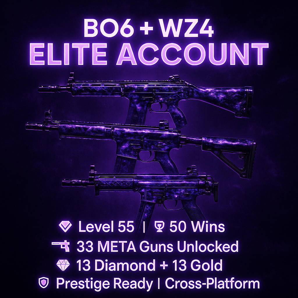 【💣 BO6 / WZ4 META LOADOUT】✔ Level 55 • 🏆 50 Wins 🌟 13 Diamond + 💫 13 Gold (CR56, Ladra, Kilo) 🎮 195 Camos Unlocked • 👤 17 Operators 📲 Fully Linkable (Steam • Battle.net • PSN • Xbox) | 🧩 Prestige 1 Ready