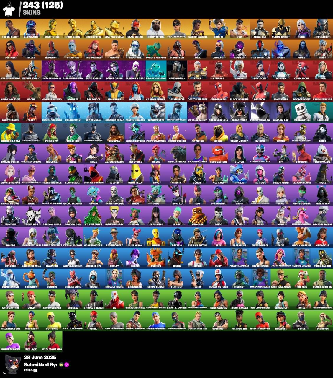 ⭐🎉𝙎𝙏𝘼𝘾𝙆𝙀𝘿 🎉⭐ 243 SKINS 🔥 Travis Scott 🔥 Astro Jack 🔥 Gold TNTina 🔥 Gold Midas 🔥 Gold Brutus 🔥 Gold Meowscles 🔥Game Knight | Shady Doggo 🔥 Unchained Ramirez 🔥 130 VB