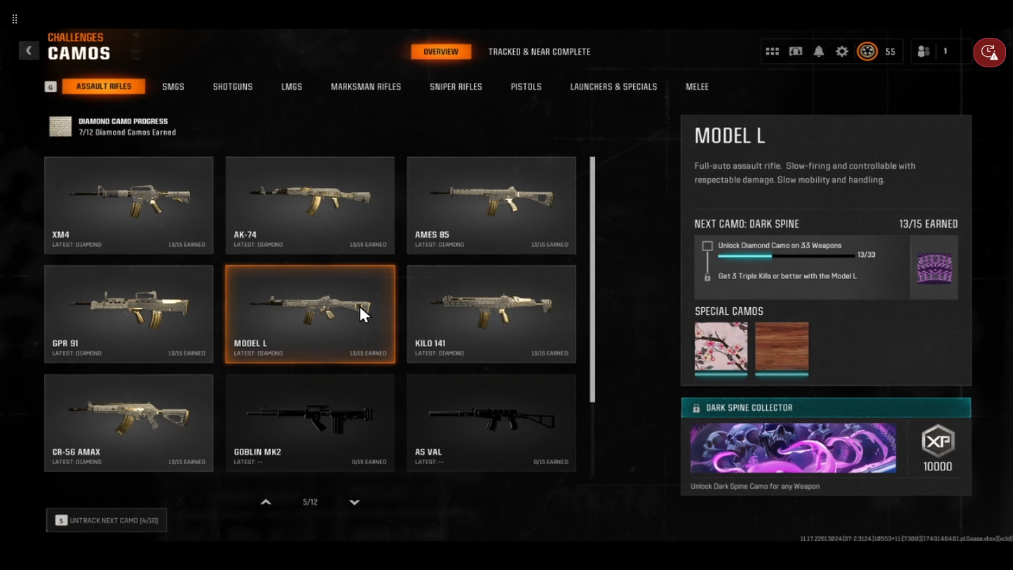γβ‘ BO6 βΈ± WZ4 PREMIUMγπ§ Level 55 | π― 50 Wins πΆ 13 Diamond | π‘ 13 Gold Camos (Kilo, CR56, Ladra) πΌ 195 Camos + π§ 17 Operators π Steam / BNET / PSN / Xbox | π‘οΈ Prestige Ready