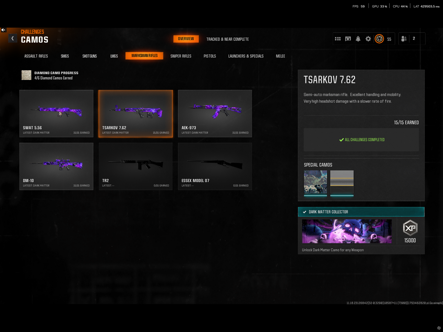 📀 BO6 + WZ4 | ✨ 33x Dark Matter Skins | 🎯 9x META Loadouts (Sniper, Fear1, Krig C, LC10...) 🧱 Level 55 | 🧿 50 Wins Secured | 🎮 Crossplay Ready: Steam • BNET • PSN • Xbox #DvRduK