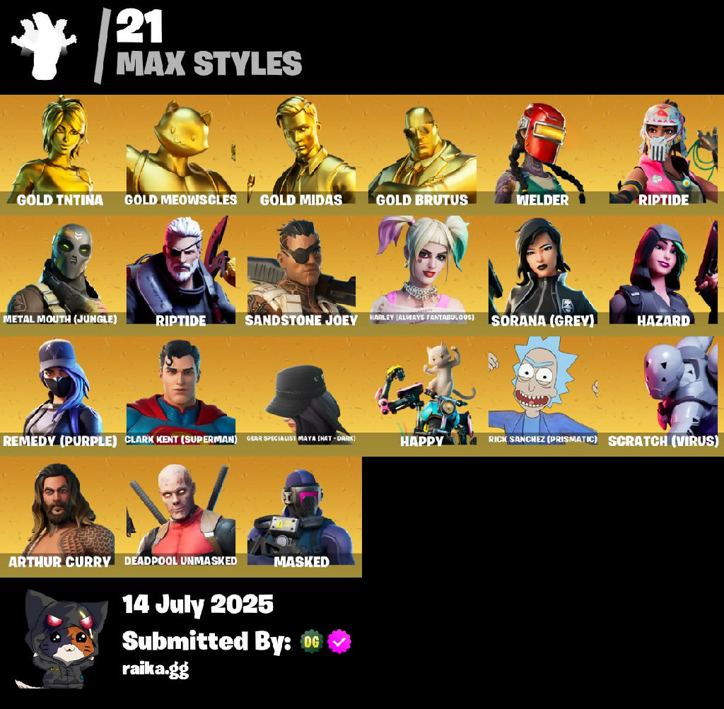 ?70 skins | Gold TNTina | Gold Meowscles | Gold Midas | Gold Brutus | Fade | Fusion | Sorana | Joey | Gear Specialist Maya | Kymera | 320 VB
