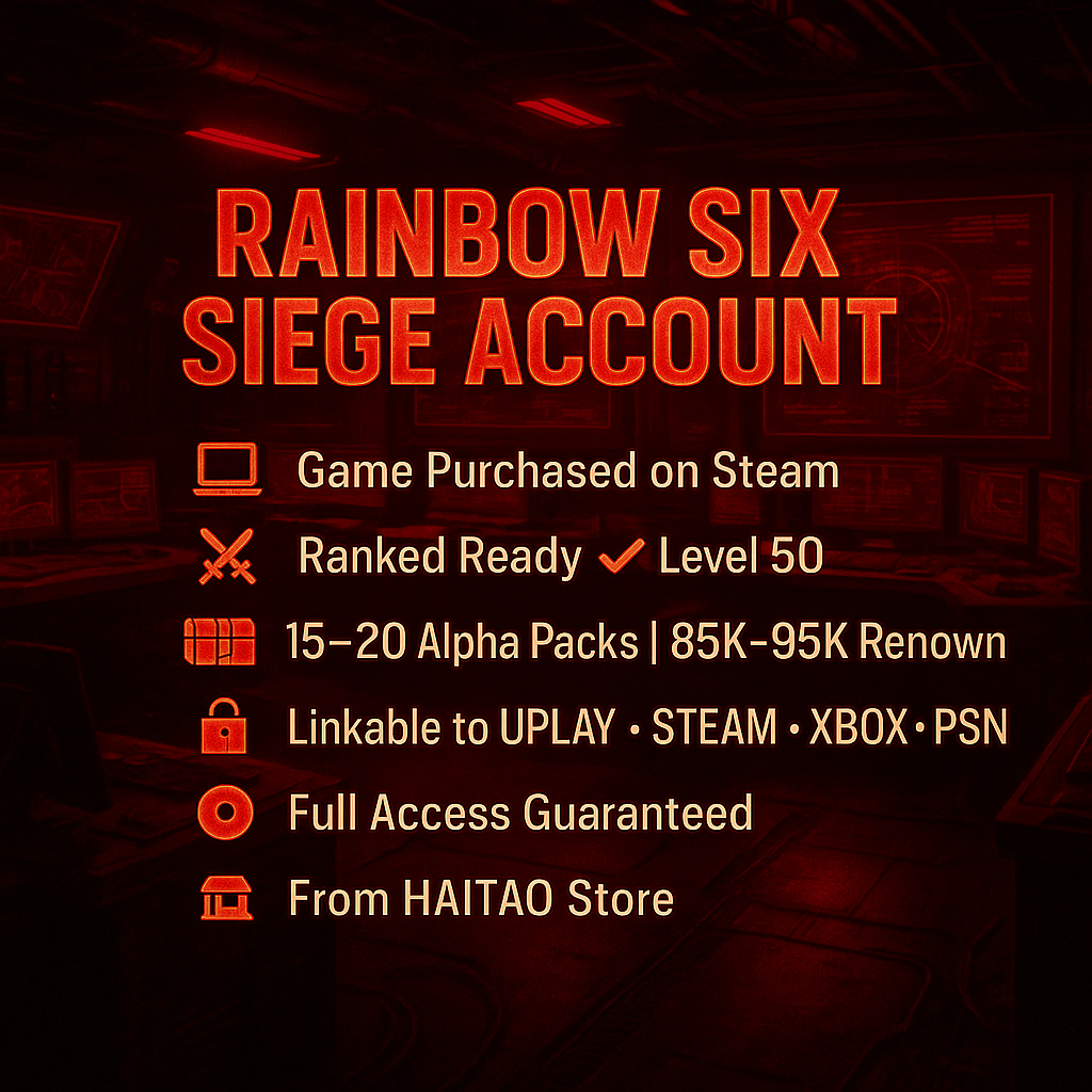 🚨 R6 Account Ready | 🥇 Ranked Mode Enabled | 🎖️ Level 50 Achieved | 🎲 15–20 Alpha Packs | 💰 95–100K Renown | 🔗 UPLAY, Steam, Xbox, PSN | 🗝️ Full Login Access
