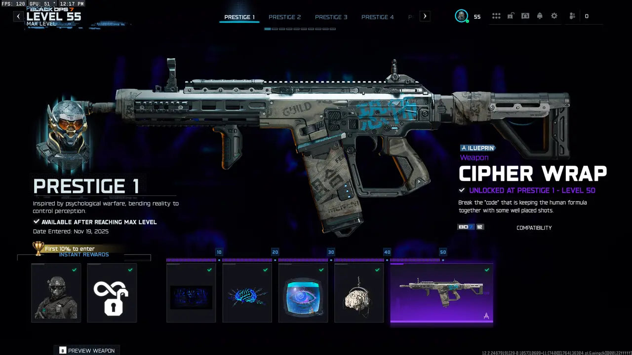 BO7 I 30 Infestation Camo Unlocked I 450+ Camos | All Guns Unlocked | Prestige 1 | Level 55 | Linkable: Steam / Battle.net / PS / Xbox | Full Access (No Restrictions / No Bans) |