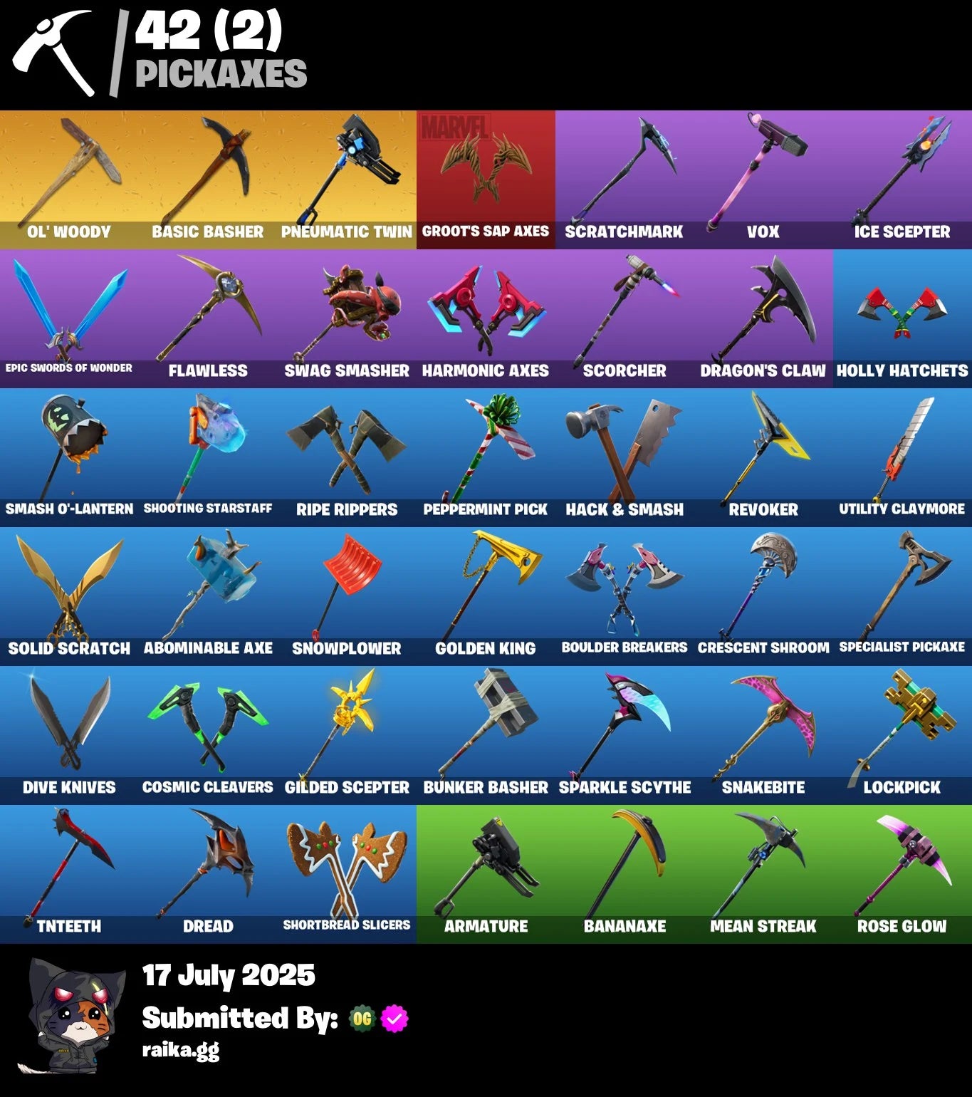 59 skins | OG STW | Gold Brutus | Fishstick (World Cup) | Gold Midas | Trilogy | Carbon Commando | Prodigy | John Wick | Rox | The Ice King