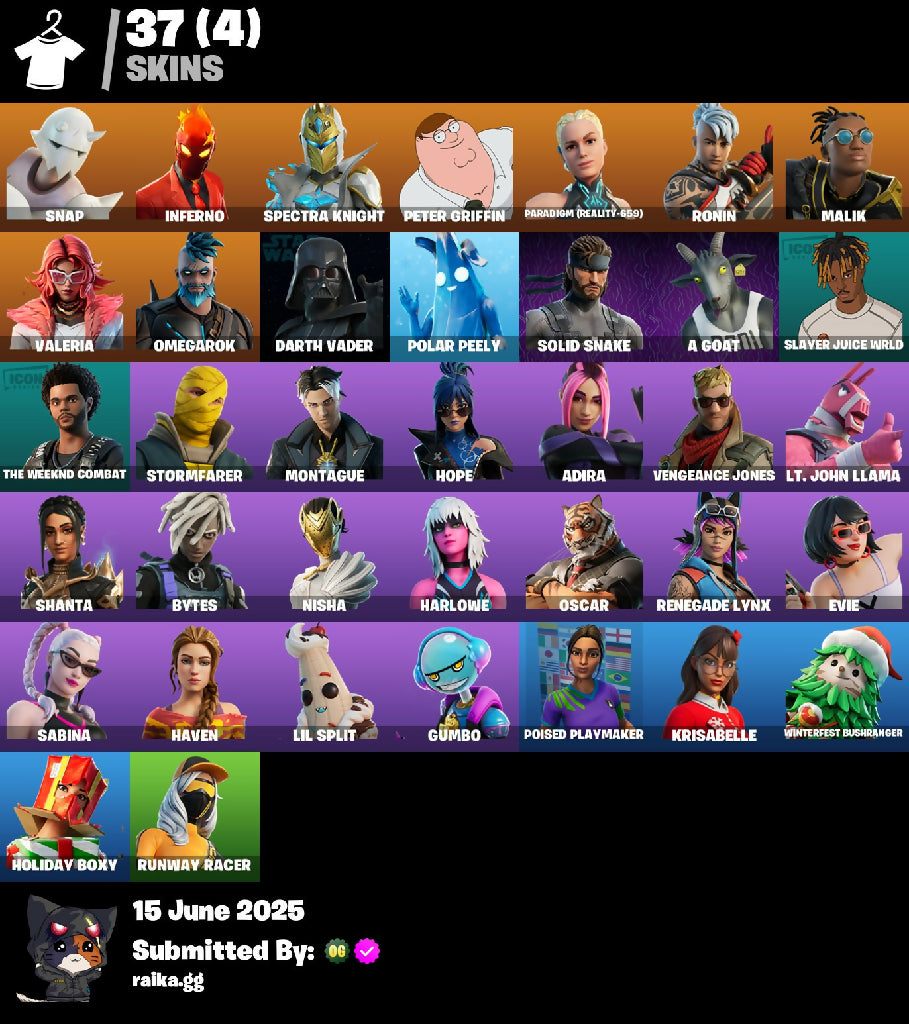 [PSN/XBOX/PC] 37 skins | Snap | Inferno | Spectra Knight | Peter Griffin | Paradigm (Reality-659) | Ronin | Malik | Valeria | Omegarok | Darth Vader | 100 VB
