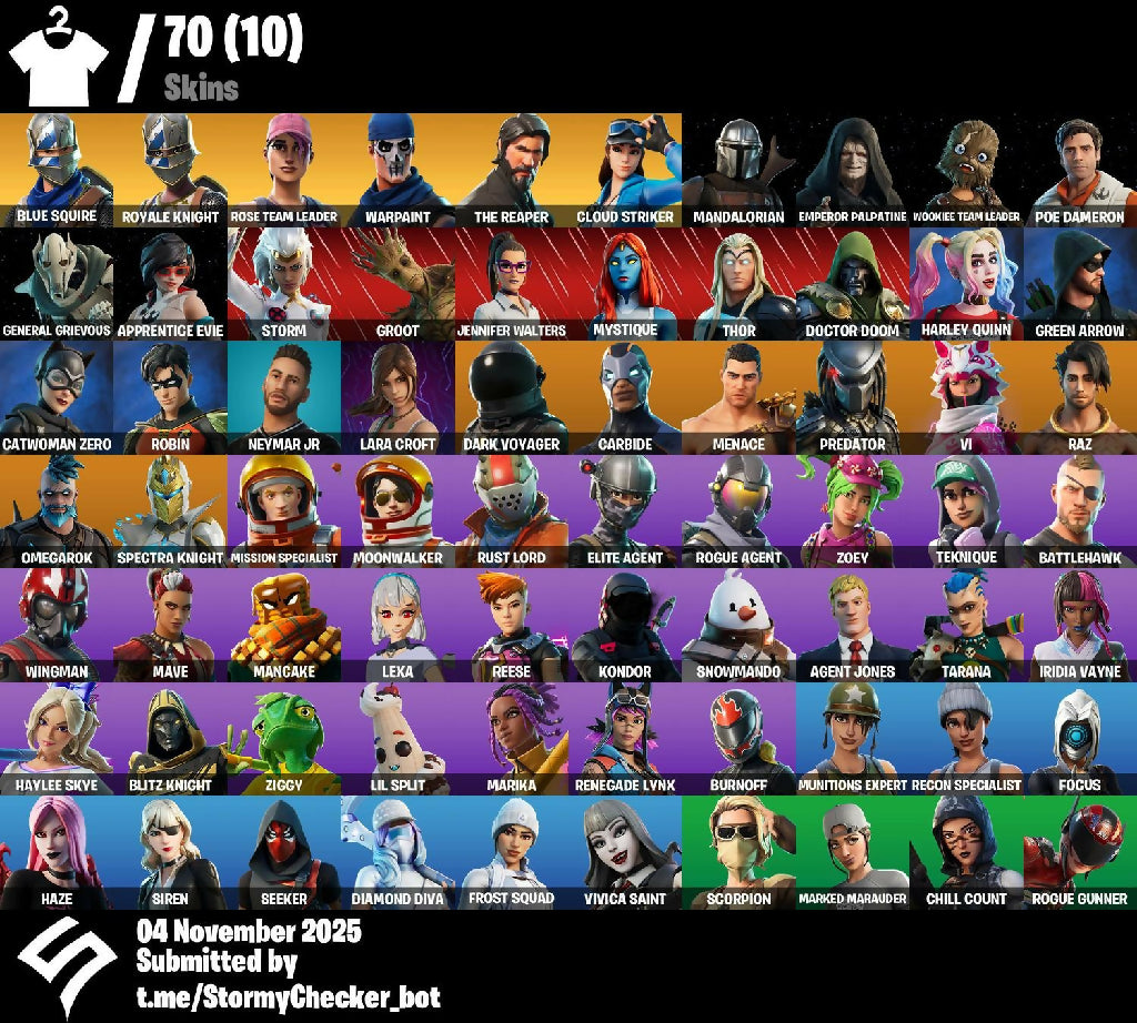 [XBOX/PC/SWITCH] ? 70 SKINS ? OG STW ? The Reaper ? Blue Squire ? Royale Knight ? Elite Agent ? FLOSS ? Leviathan Axe ? Mako ? Take The L ? Cloud Striker ? Rogue Agent ?300VB