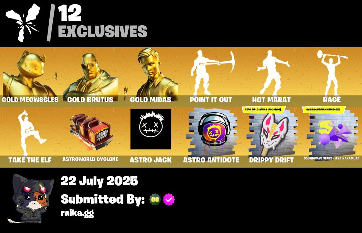 ⭐[PC/PSN/XBOX]✨105 skins ✨ Gold Meowscles | Gold Brutus | Gold Midas | Point It Out | Hot Marat | Rage | Take The Elf | Astroworld Cyclone | Astro Jack | 300 VB