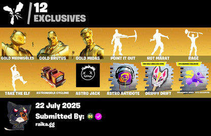 ⭐[PC/PSN/XBOX]✨105 skins ✨ Gold Meowscles | Gold Brutus | Gold Midas | Point It Out | Hot Marat | Rage | Take The Elf | Astroworld Cyclone | Astro Jack | 300 VB