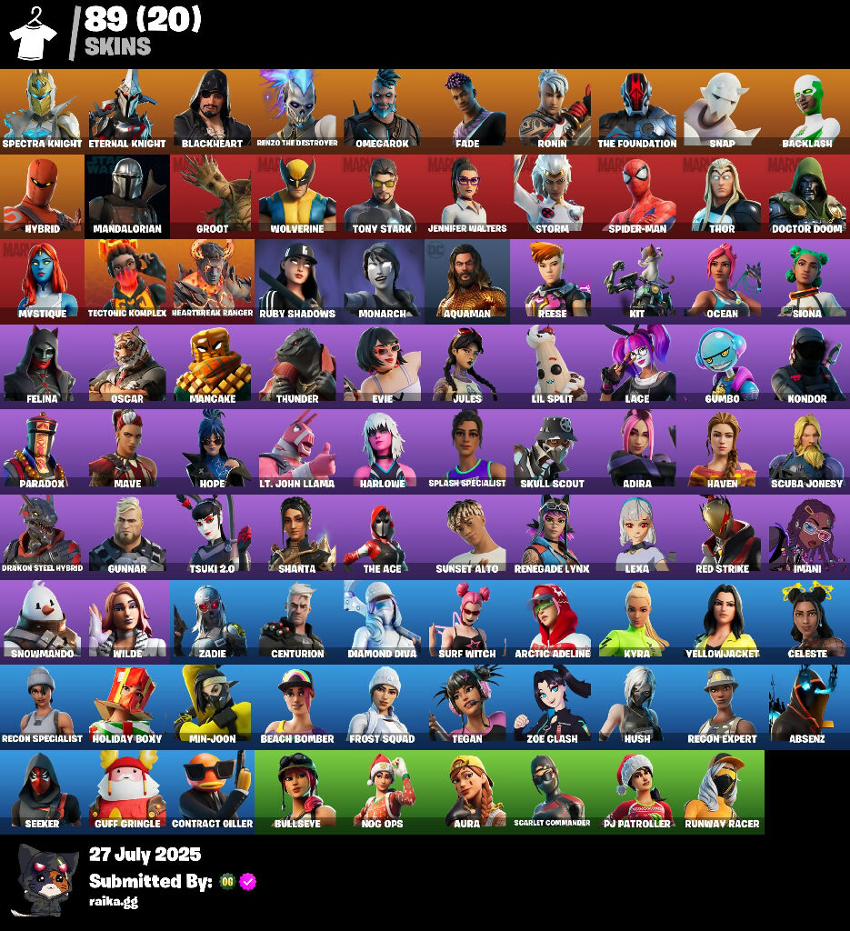 ? 89 skins ? Candy Axe | Hot Marat | Take The Elf | Spectra Knight | Eternal Knight | Blackheart | Renzo the Destroyer | Omegarok | Fade | Ronin | 450 VB