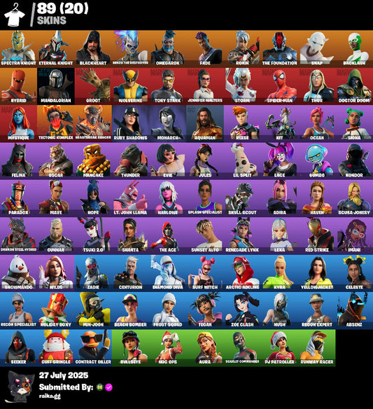 ? 89 skins ? Candy Axe | Hot Marat | Take The Elf | Spectra Knight | Eternal Knight | Blackheart | Renzo the Destroyer | Omegarok | Fade | Ronin | 450 VB