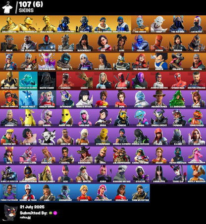 🎯[PC/PSN/XBOX]🎯 107 skins 🔥 Gold Brutus ✨ Gold Meowscles ⚡ Gold Midas 🔥 Carbon Commando 🚨 Trilogy 🚨 Royale Bomber ✨ Point Patroller 🔥 The Origin ⚡Snap |✔️ 50 VB