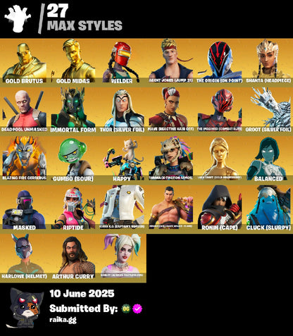 [PC/PSN/XBOX] 156 skins | Travis Scott | Gold Brutus | Gold Midas | Wild Card | Oro | Menace | Raz | Gear Specialist Maya | The Imagined | Eternal Knight | 210 VB