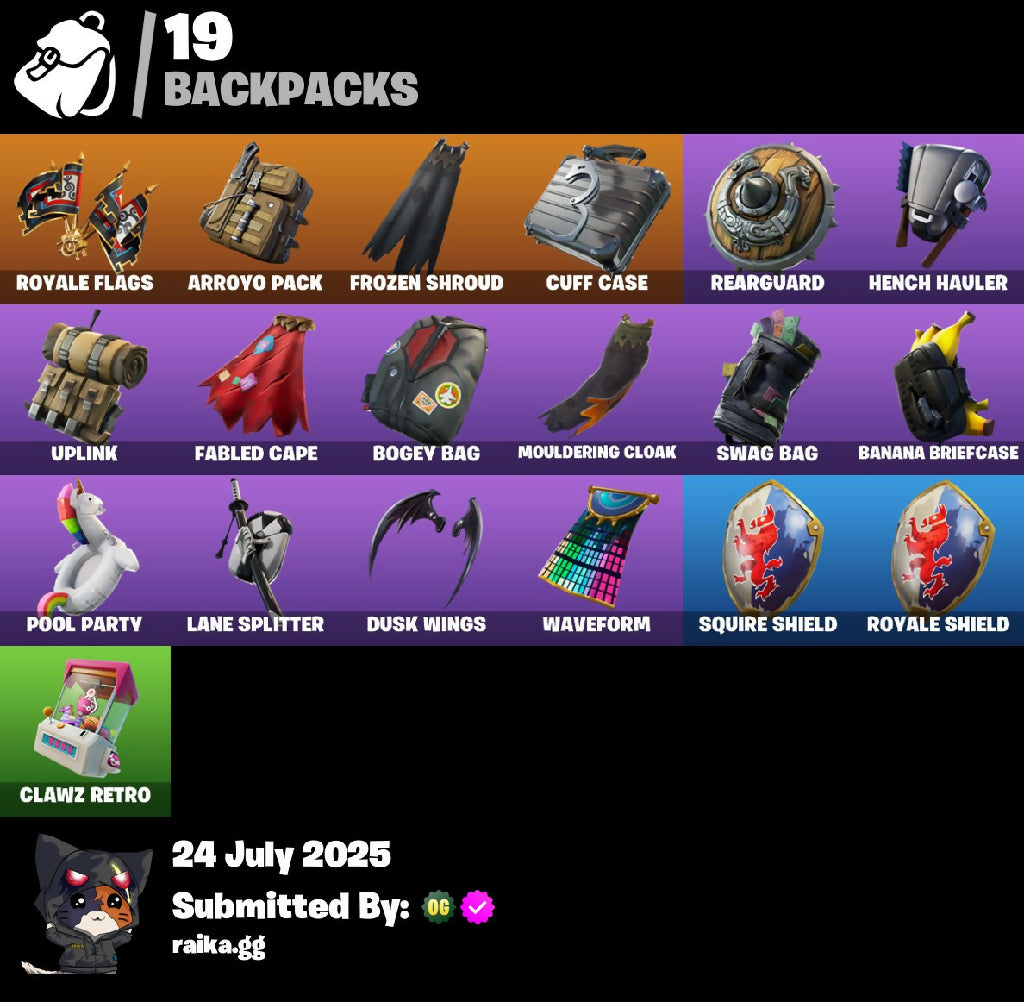24 skins | Blue Squire | Royale Knight | Drift | Ragnarok | Calamity | Wild Card | Gear Specialist Maya | Wukong | Hollowhead | Sledgehammer | 450 VB