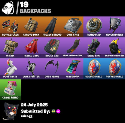 24 skins | Blue Squire | Royale Knight | Drift | Ragnarok | Calamity | Wild Card | Gear Specialist Maya | Wukong | Hollowhead | Sledgehammer | 450 VB