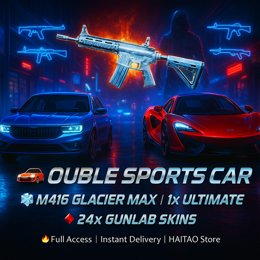 ♦️DOUBLE SPORTS CAR 🚘 ♦️1x ULTIMATE SET 🔫M416 GLACIER MAX ♦️LOADED INVENTORY ♦️24 x GUNLAB ♦️ACC LVL 85