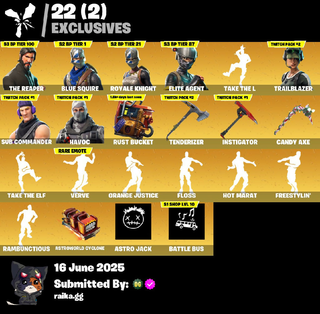 [PSN/XBL/PC] 44 skins | The Reaper | Blue Squire | Royale Knight | Elite Agent | Floss | Take The L | Renegade Raider | Raider's Revenge | Trailblazer | 100 VB