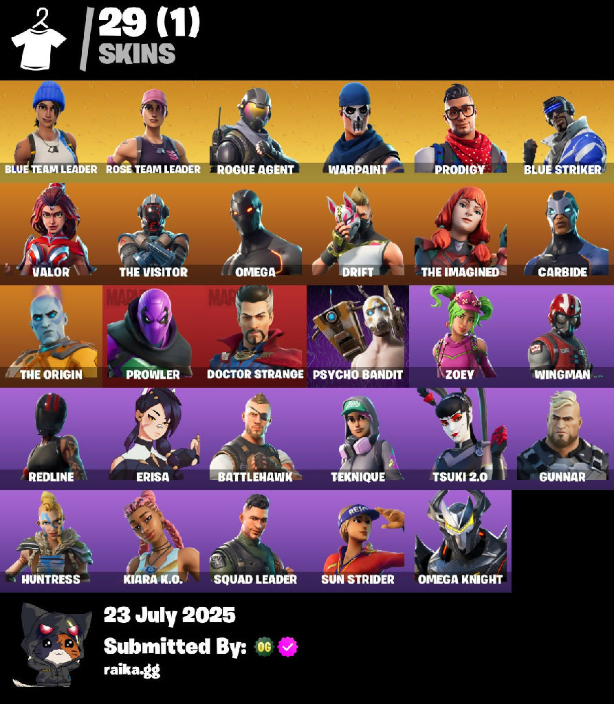 [PC/XBOX/NINTENDO] 29 skins | OG STW | Blue Team Leader | Rogue Agent | Prodigy | Blue Striker | Valor | The Visitor | Carbide | Omega | The Imagined | Drift