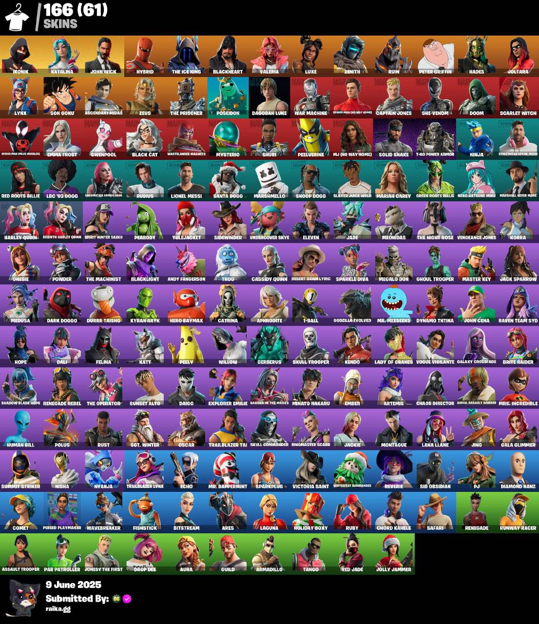 [PC/PSN/XBOX]🔥𝐒𝐓𝐀𝐂𝐊𝐄𝐃 𝐄𝐗𝐂𝐋𝐔𝐒𝐈𝐕𝐄🔥166 skins ⭐ IKONIK ⭐ Katalina ⭐ John Wick ⭐ CANDY AXE ⭐ The Ice King ⭐ Blackheart ⭐Valeria ⭐ Luxe ⭐ Zenith ⭐ Ruin ⭐Hades ⭐ 100 VB