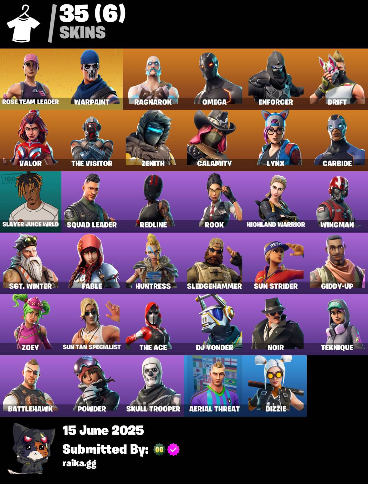 ⚡[PC/PSN/XBOX] 35 skins | OG STW | Ragnarok | Omega | Enforcer | Drift | Valor | The Visitor | Zenith | Calamity | Lynx | Carbide | Slayer Juice WRLD | 105 VB