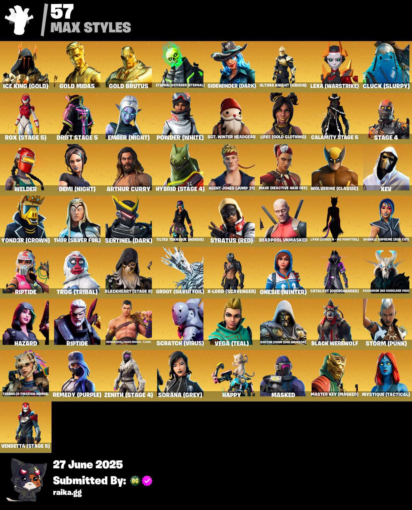 ⭐[PC/PSN/XBOX] 120 skins | Gold Midas | Gold Brutus | Rox | The Ice King | Blackheart | Fusion | Ruin | Alli | Zenith | Sentinel | The Scientist | Polarity | 450 VB