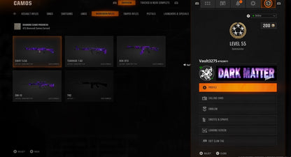 ⚡ Dark Matter 33 Unlocked Including New Guns C56 Amax, Kilo, Ladra + HDR 📊 Level 55+ 50 Wins | 💾 17 Operators | 🚀 Ranked Ready | 🔌 BO6 | 🌐 Steam • Battle.net • PSN • Xbox | ⚠️ WZ4 & BO6
