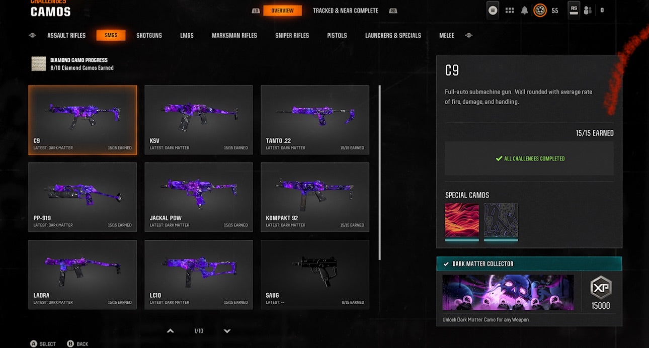 📀 BO6 & WZ4 | 🚧 33x Dark Matter Hand Leveled 9x Meta Guns Loadouts (Snipers , Fear1, C56,Kilo,Ladra,Lc10,KrigC,HDR) | 🪙 500+ Premium Camos | 🧱 Level 55 | 🧿 50 Ranked Wins | 🗺️ Crossplay: Steam • BNET • PSN • Xbox