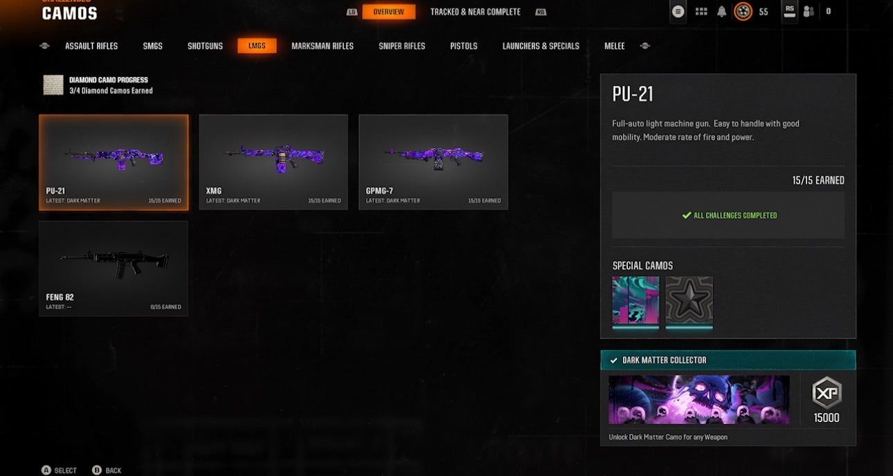 📀 BO6 & WZ4 | 🚧 33x Dark Matter Hand Leveled 9x Meta Guns Loadouts (Snipers , Fear1, C56,Kilo,Ladra,Lc10,KrigC,HDR) | 🪙 500+ Premium Camos | 🧱 Level 55 | 🧿 50 Ranked Wins | 🗺️ Crossplay: Steam • BNET • PSN • Xbox