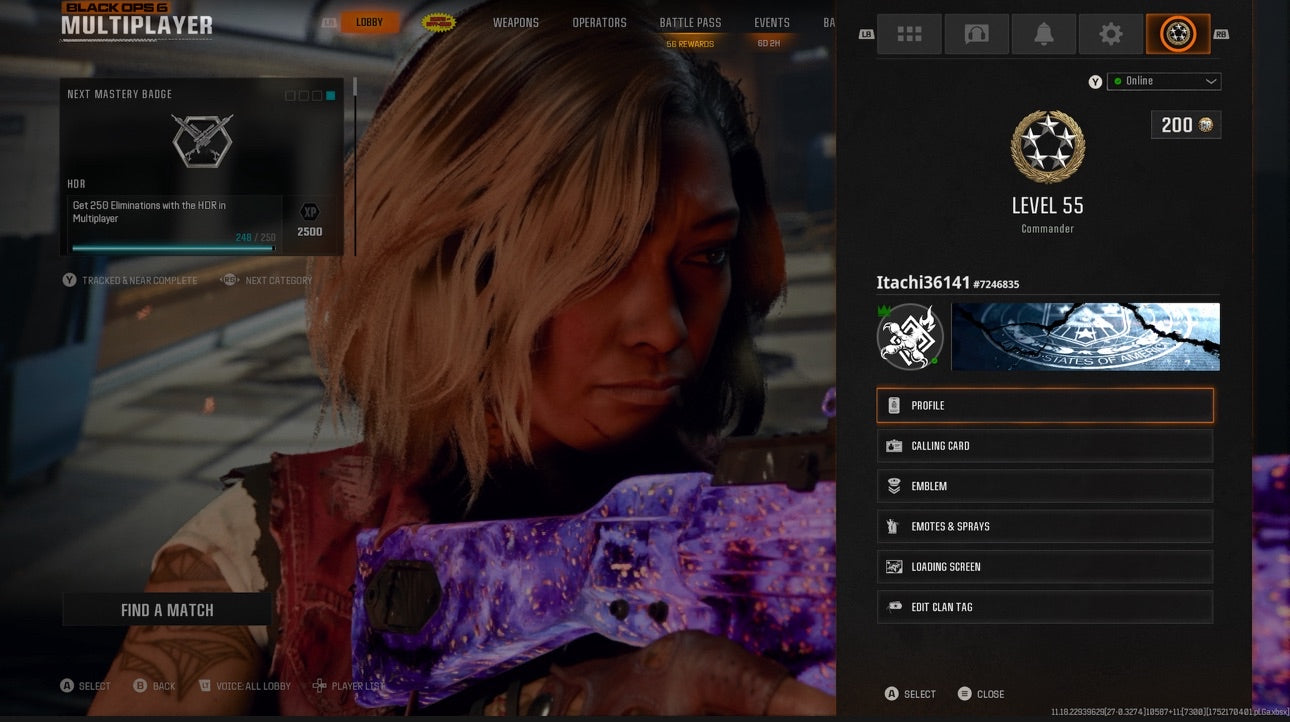 📀 BO6 & WZ4 | 🚧 33x Dark Matter Hand Leveled 9x Meta Guns Loadouts (Snipers , Fear1, C56,Kilo,Ladra,Lc10,KrigC,HDR) | 🪙 500+ Premium Camos | 🧱 Level 55 | 🧿 50 Ranked Wins | 🗺️ Crossplay: Steam • BNET • PSN • Xbox