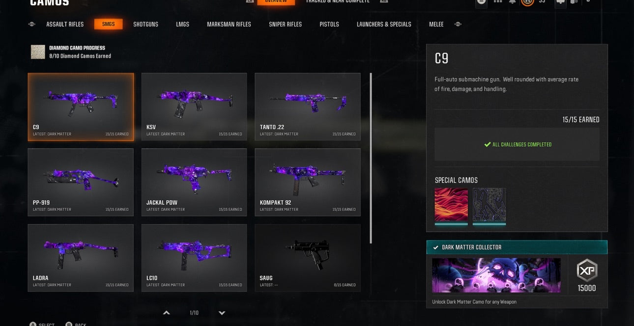 📀 BO6 & WZ4 | 🚧 33x Dark Matter Hand Leveled 9x Meta Guns Loadouts (Snipers , Fear1, C56,Kilo,Ladra,Lc10,KrigC,HDR) | 🪙 500+ Premium Camos | 🧱 Level 55 | 🧿 50 Ranked Wins | 🗺️ Crossplay: Steam • BNET • PSN • Xbox