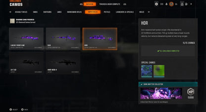 📀 BO6 & WZ4 | 🚧 33x Dark Matter Hand Leveled 9x Meta Guns Loadouts (Snipers , Fear1, C56,Kilo,Ladra,Lc10,KrigC,HDR) | 🪙 500+ Premium Camos | 🧱 Level 55 | 🧿 50 Ranked Wins | 🗺️ Crossplay: Steam • BNET • PSN • Xbox