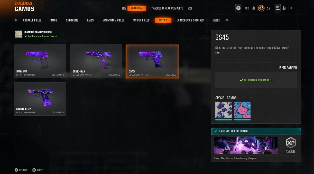 📀 BO6 & WZ4 | 🚧 33x Dark Matter Hand Leveled 9x Meta Guns Loadouts (Snipers , Fear1, C56,Kilo,Ladra,Lc10,KrigC,HDR) | 🪙 500+ Premium Camos | 🧱 Level 55 | 🧿 50 Ranked Wins | 🗺️ Crossplay: Steam • BNET • PSN • Xbox