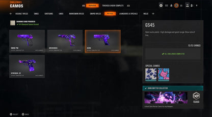 📀 BO6 & WZ4 | 🚧 33x Dark Matter Hand Leveled 9x Meta Guns Loadouts (Snipers , Fear1, C56,Kilo,Ladra,Lc10,KrigC,HDR) | 🪙 500+ Premium Camos | 🧱 Level 55 | 🧿 50 Ranked Wins | 🗺️ Crossplay: Steam • BNET • PSN • Xbox