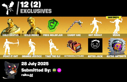 84 SKINS | GOLD MIDAS | GOLD BRUTUS | FNCS HOLOFLAIR | CANDY AXE | TAKE THE ELF |HOT MARAT | ORANGE JUSTICE | POINT IT OUT | VERVE