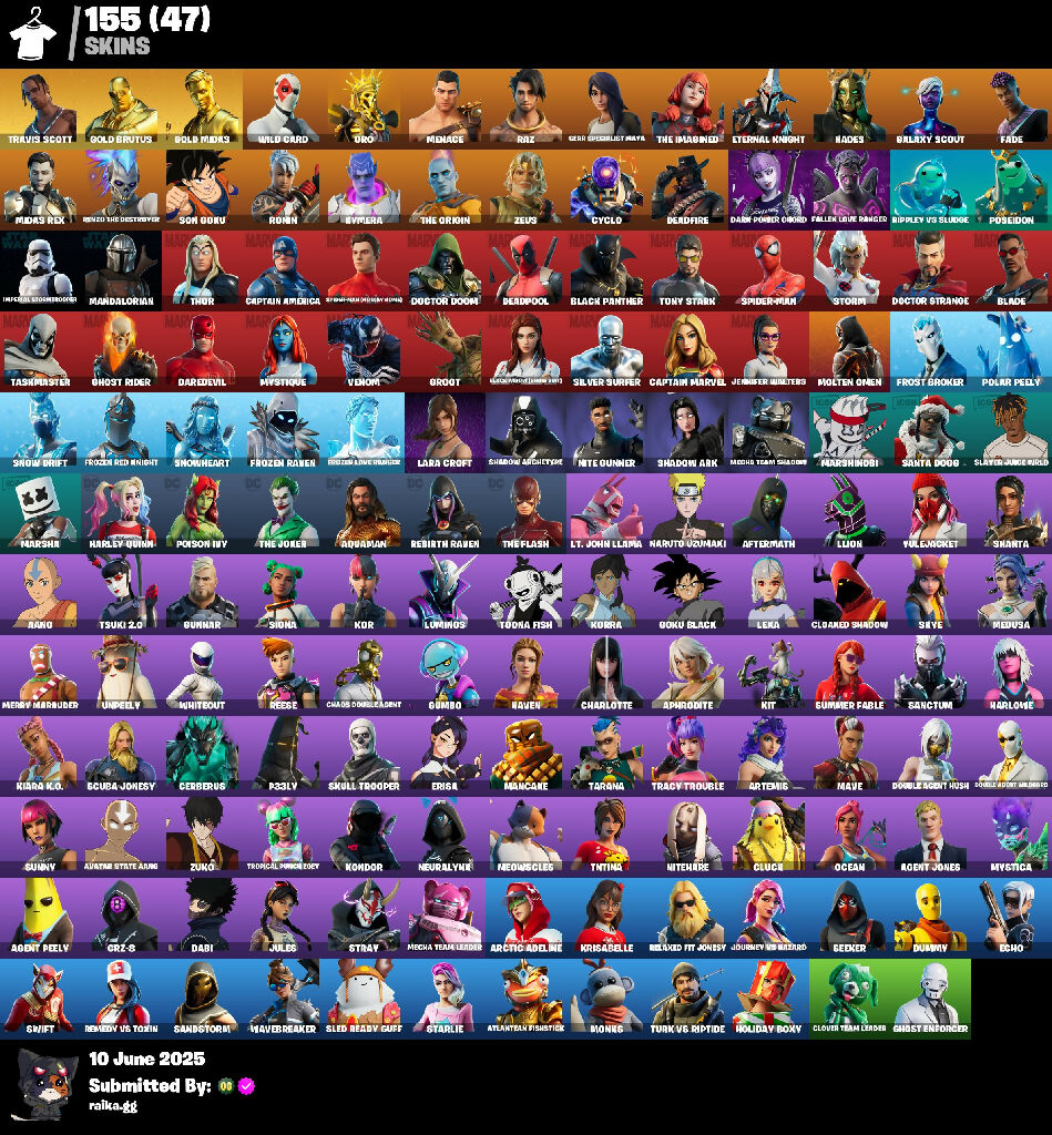 [PC/PSN/XBOX] 156 skins | Travis Scott | Gold Brutus | Gold Midas | Wild Card | Oro | Menace | Raz | Gear Specialist Maya | The Imagined | Eternal Knight | 210 VB