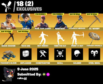 ?[XBOX/NINTENDO/PC]? 55 skins ? OG STW ? Ryu ? Chun-Li ? Lynx ? Calamity ? Ragnarok ? Zenith ? Blackheart ? Dire ? Enforcer ? Drift ? The Prisoner ? Menace ? Fusion ? 100 VB