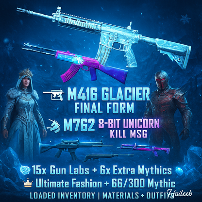 M416 GLACIER FINAL FORM | M762 8-BIT UNICORN KILL MSG | TRIO M416 x M762 x M24 x AWM (KILL MSG COMBO) | MYTHIC FASHION 66/300 | ULTIMATE FASHION 1/10 | 15x GUN-LAB | 6x EXTRA MYTHICS | WINTER HIGHNESS SET ULTIMATE | KILLING MACHINE SET