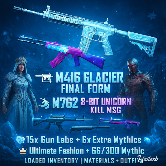 M416 GLACIER FINAL FORM | M762 8-BIT UNICORN KILL MSG | TRIO M416 x M762 x M24 x AWM (KILL MSG COMBO) | MYTHIC FASHION 66/300 | ULTIMATE FASHION 1/10 | 15x GUN-LAB | 6x EXTRA MYTHICS | WINTER HIGHNESS SET ULTIMATE | KILLING MACHINE SET