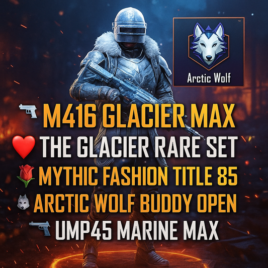 🔫 M416 Glacier Max ❤️ THE GLACIER RARE SET 🌹 MYTHIC FASHION TITLE 85 🌹 ARTIC WOLF BUDDY OPEN 🔫 Ump45 Marine Max