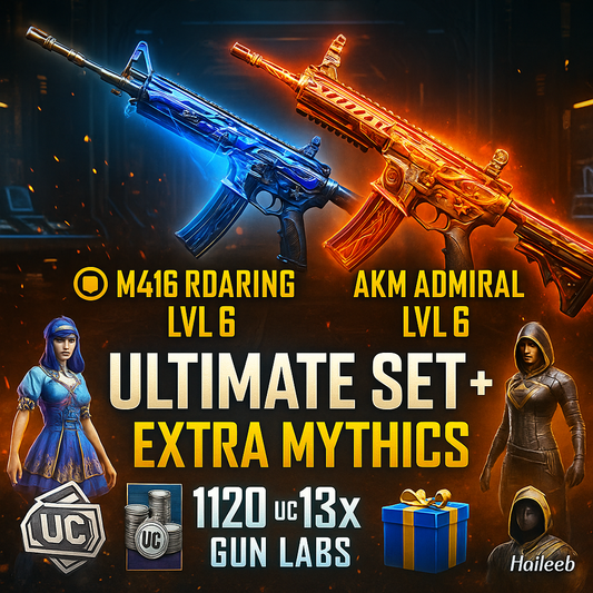 🎯 M416 ROARING LVL 6 + AKM ADMIRAL LVL 6 | 🧢 ULTIMATE SET + EXTRA MYTHICS 🎁