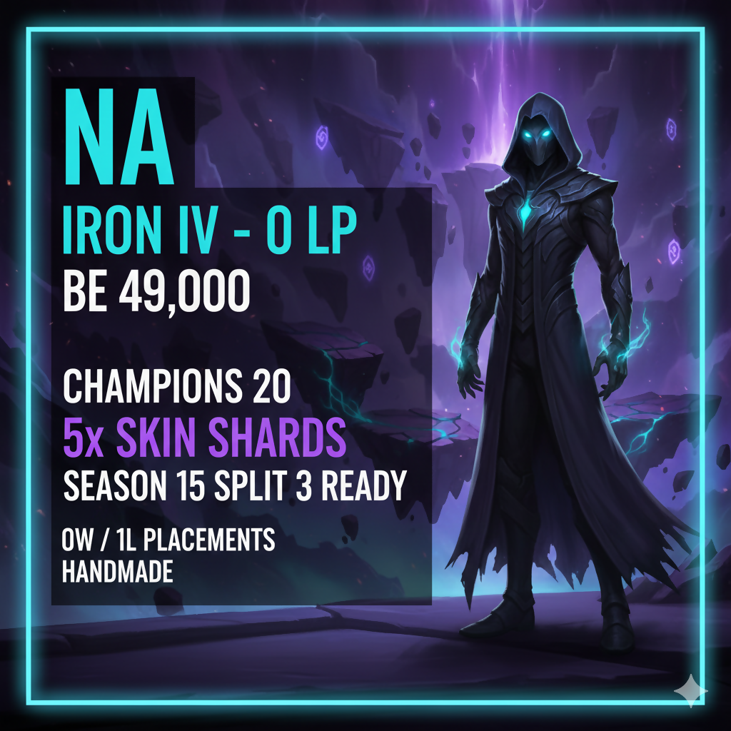 😲 Trusted 😲 Season 15 😲 NA 😲 IRON IV 0LP 😲 BE 49,000 😲 Champions 20 😲 5x Skin Shards 😲 0W/ 1L Placements 😲 North America 😲 Season 15 Split 3 Ready 😲 Handmade 😲 #eLCshH