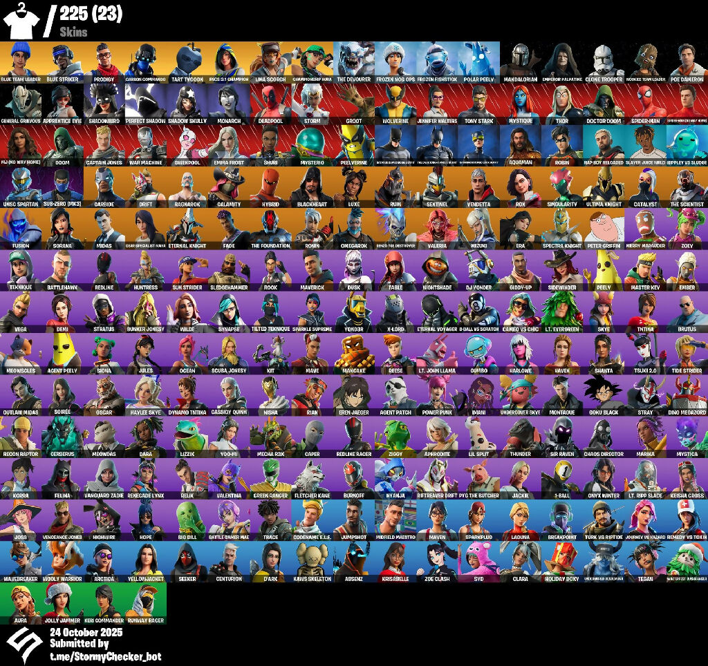 [PC/XBL/NINTENDO] 225 Skins | Lina Scorch | Championship Aura| Blue Team Leader| Blue Striker |Prodigy | Controller | Ol' Woody | Basic Basher | S12-Badge-3 | 100 VB