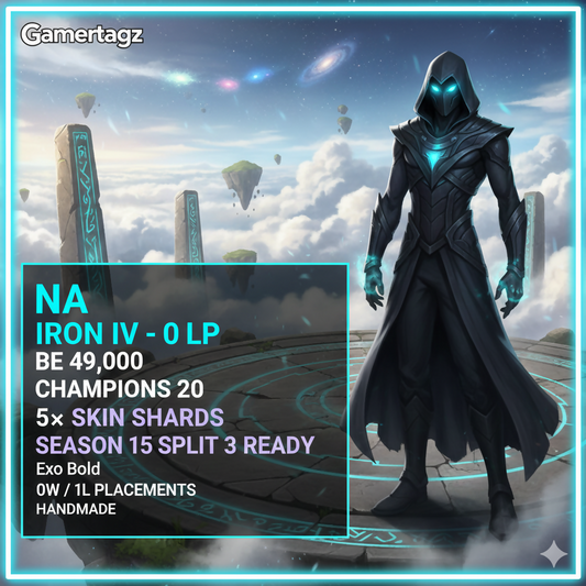 🪴 Legit 🪴 Season 15 🪴 NA 🪴 IRON IV 0LP 🪴 BE 49,000 🪴 Champions 20 🪴 5x Skin Shards 🪴 0W/ 1L Placements 🪴 North America 🪴 Season 15 Split 3 Ready 🪴 Handmade 🪴 #nV2fRN