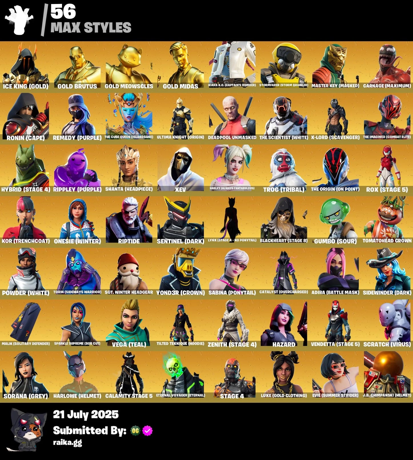🎯[PC/PSN/XBOX]🎯 107 skins 🔥 Gold Brutus ✨ Gold Meowscles ⚡ Gold Midas 🔥 Carbon Commando 🚨 Trilogy 🚨 Royale Bomber ✨ Point Patroller 🔥 The Origin ⚡Snap |✔️ 50 VB