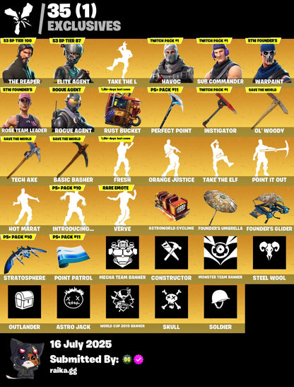 ⭐[PC/PSN/XBOX]🎉99 skins ✨ OG STW ✨ The Reaper ⭐ Elite Agent ⭐ Take The L ⚡ Havoc ⚡ Sub Commander ✨ Rogue Agent ✨ Fusion ⭐ Drift 🔥 A.I.M. 🔥 Vendetta ✨ Enforcer ✨ 1550 VB