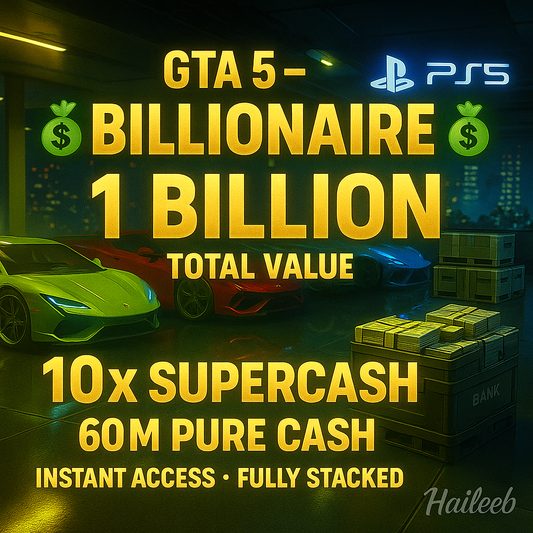 🦙 PS5 ⛳ 1 Billion Total ( 60million Pure Cash + Cars ) 🦜10x SuperCars ✔ GTA 5 Top-tier Account ⚡ Instant Launch Mode ⚡ Fast Access 🚀 The Full Experience #x3c6kd