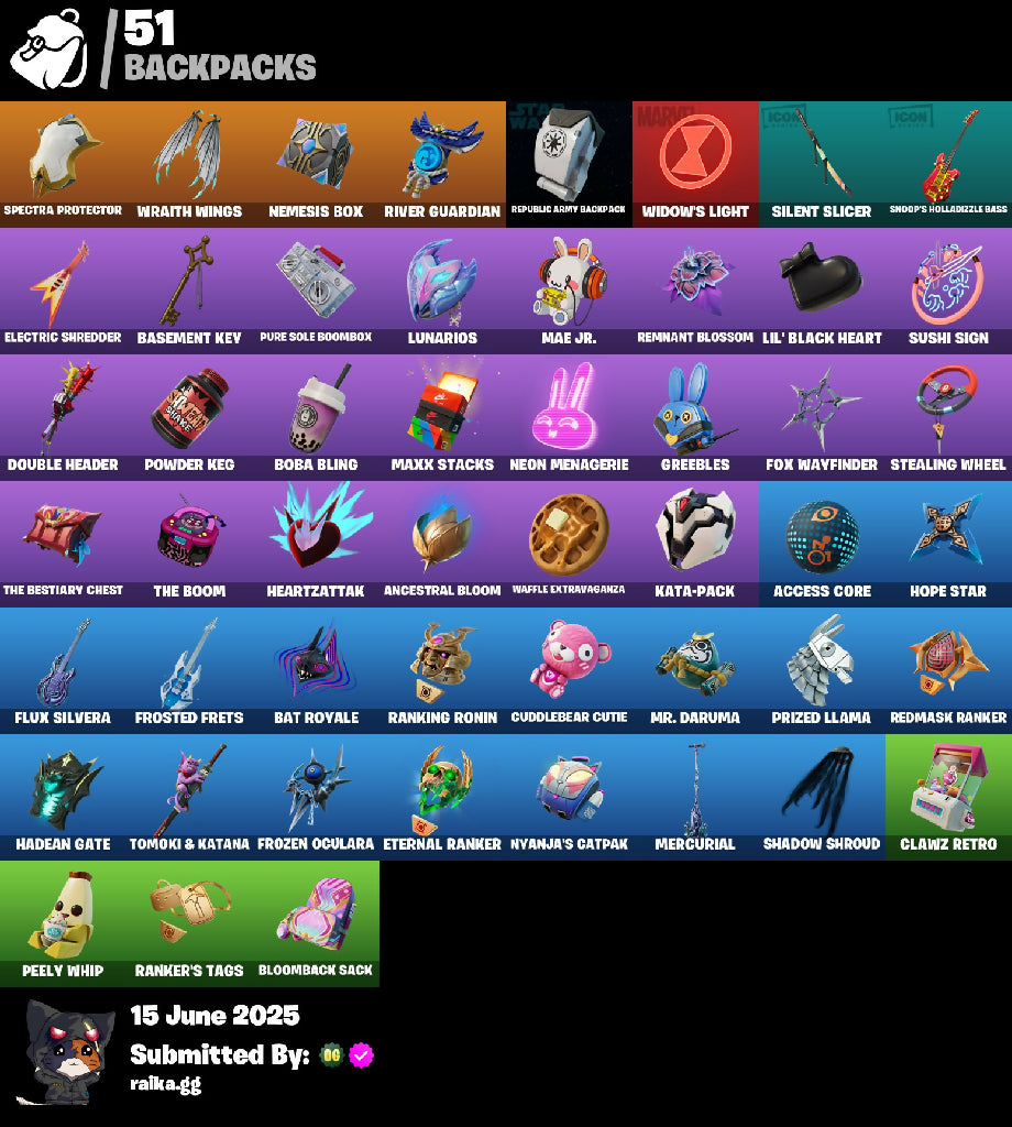 24 skins | Championship Aura | Mizuki | Renzo the Destroyer | Black Widow (Snow Suit) | Santa Dogg | Thunder | Imani | Captain Hypatia | 200 VB