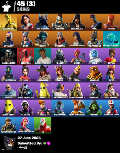 ⚡[PC/PSN/XBOX] 45 skins | Gold Midas | Rox | The Ice King | Sentinel | Blackheart | Fade | Hybrid | Catalyst | Lynx | Zenith | Vendetta | Gear Specialist Maya | 500 VB