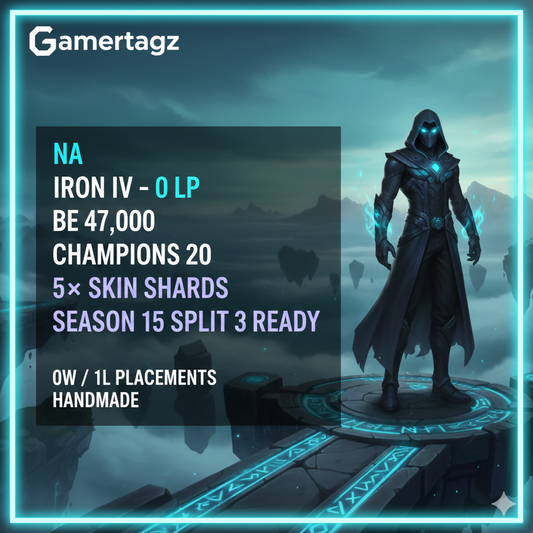 Season 15 I NA I IRON IV 0LP I BE 47,000 I Champions 20 I 5x Skin Shards I 0W/ 1L Placements I North America I Season 15 Split 3 Ready I Handmade I #nV2fRN