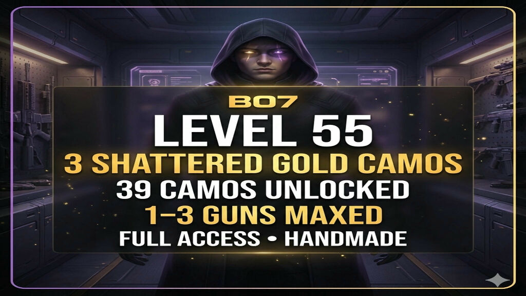 💐 BO7 💐 Level 55 💐 3 Shattered Gold Camos 💐 39 Camos Unlock 💐 1-3 Guns Maxed 💐 Full Access 💐 Handmade 🔗 Linkable: Steam • Battle.net • PSN • Xbox #cqUiHP